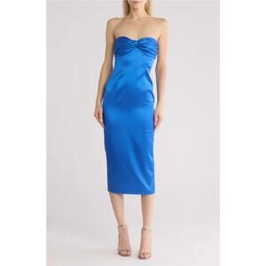 Area Stars Gilly Strapless Satin Blue Cocktail Sz. M Midi Dress NWT! MSRP $70